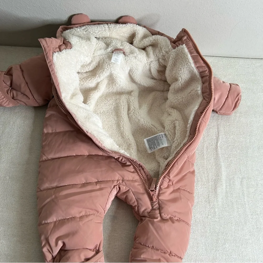 Bundle Snozu H&M Infant Baby Blue and Pink Snowsuit‎ hooded Fleece Lining 3/6 M